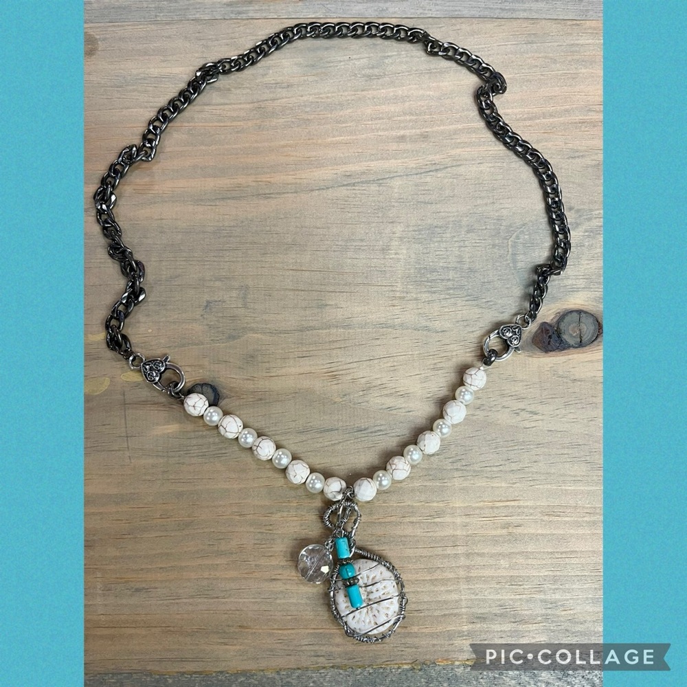 Hand crafted Mushroom Coral Wire Wrapped Pendant Necklace